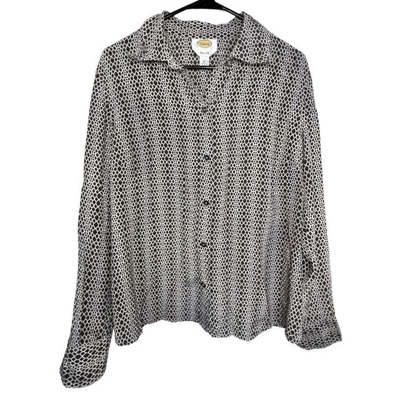 Talbots Brown and White Geometric Silk Professional Long Sleeve Blouse - Picture 1 of 4
